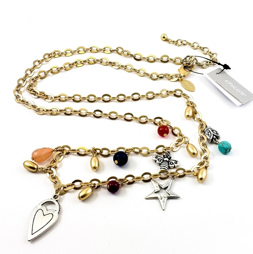 NWT  Chico's Layer Necklace Pendants Heart Bee Heart Star Ladybug